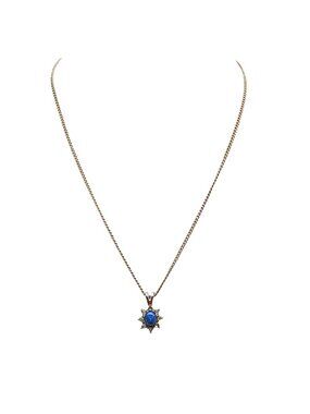 Faux Star Sapphire Gemstone Pendant Necklace with Silver-Tone Chain Vintage Jewe